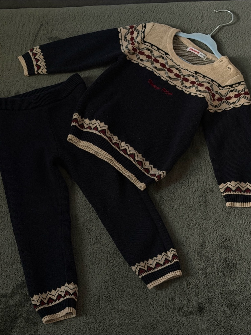 Kids Navy & Cream Knit Matching Set - Unbranded